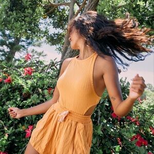 Free People Ribbed Cutout One Piece Romper Orange Size S